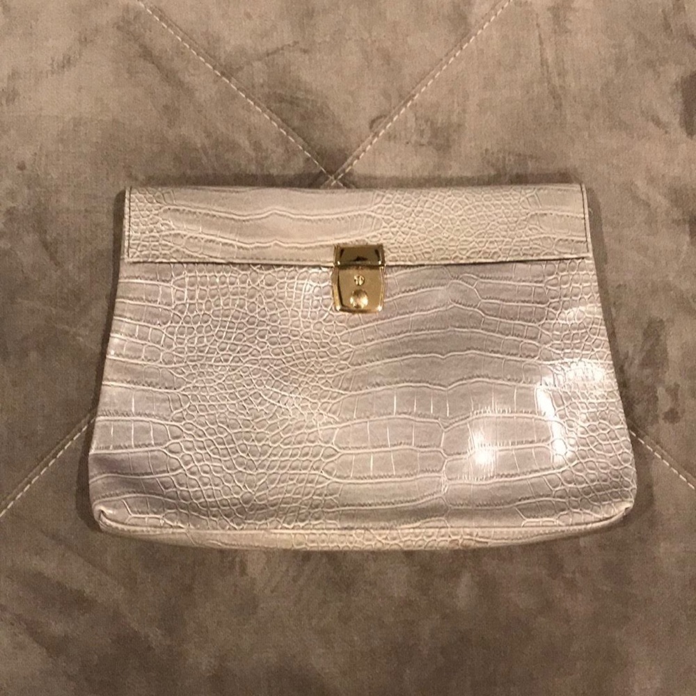 TOPSHOP grey faux animal textured large clutch bag